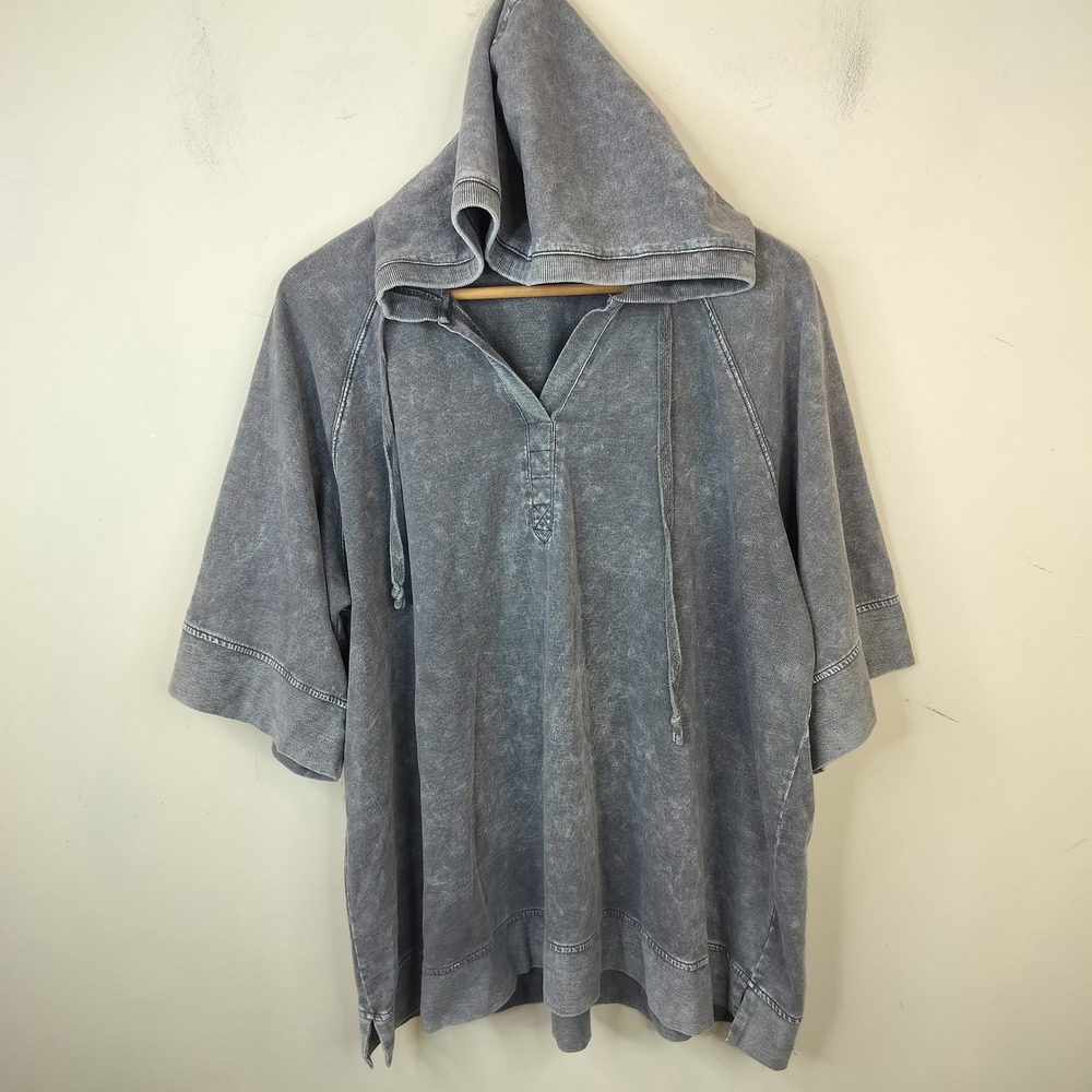 Jane + Delancey Hoodie 2X Short Sleeve Grey Mineral Wash Casual Pullover